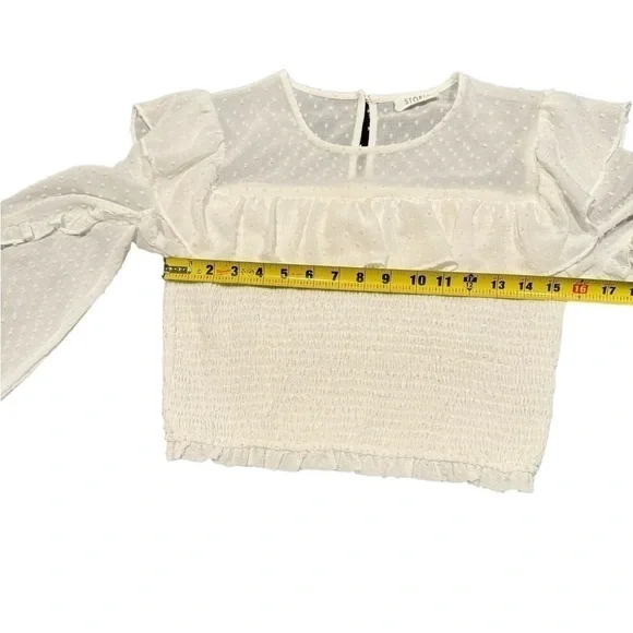 Storia Cropped Ruffle Blouse White Swiss Dot Womens Size Medium - Picture 7 of 11